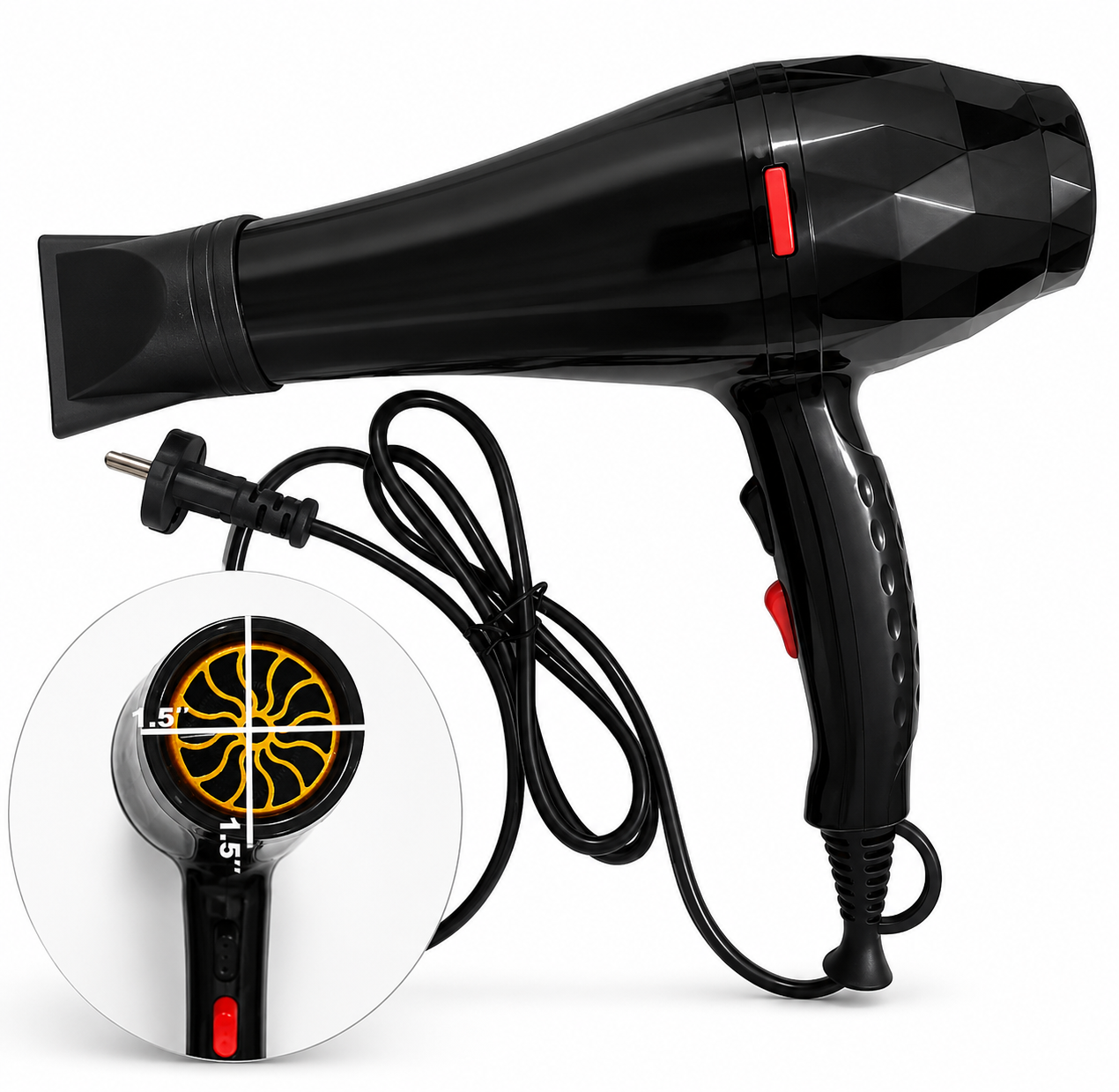 Black Hair Dryer with 3000W & 5-Temperature Control