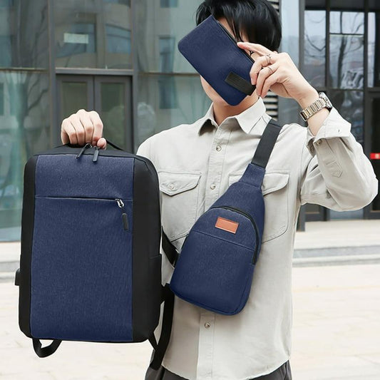 3-Piece Nylon casual Backpack Set – daily use (Backpack + Chest Bag + Pouch)